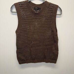Theory Brown Sleeveless Crochet Knit Sweater Vest